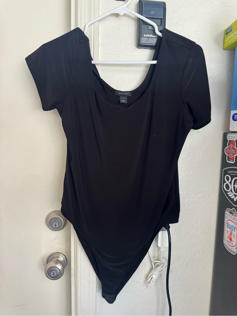 Halogen Black Short Sleeve Scoop Neck Bodysuit